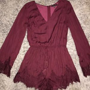 Kendall & Kylie Maroon Soft Silk Lace Romper M